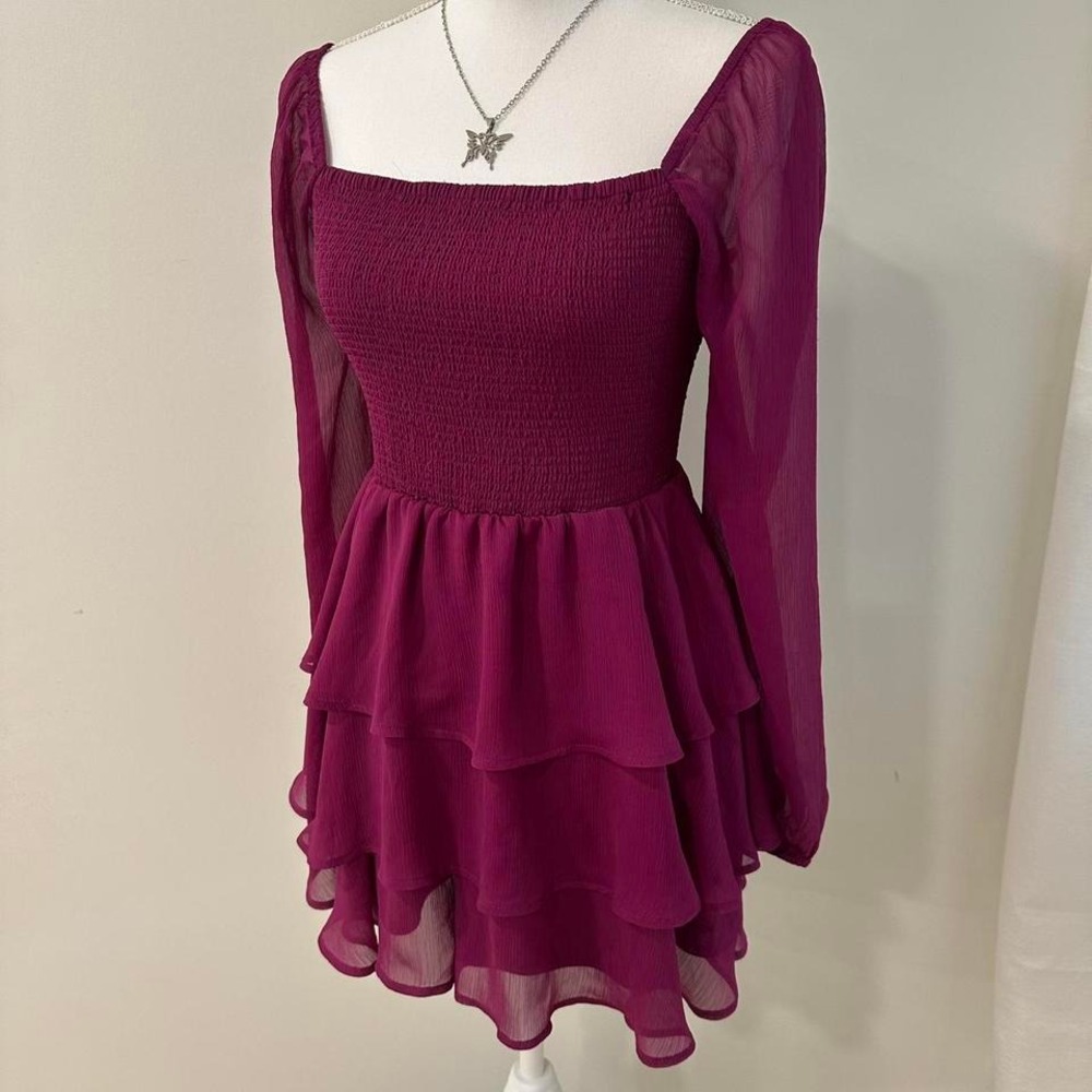 Express purple‎ babydoll tiered ruffle romper dress size women's medium